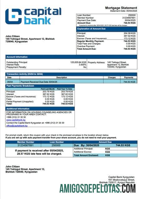 em branco Modelo Word e PDF de declaração de hipoteca do Quirguistão Capital Bank Quirguistão